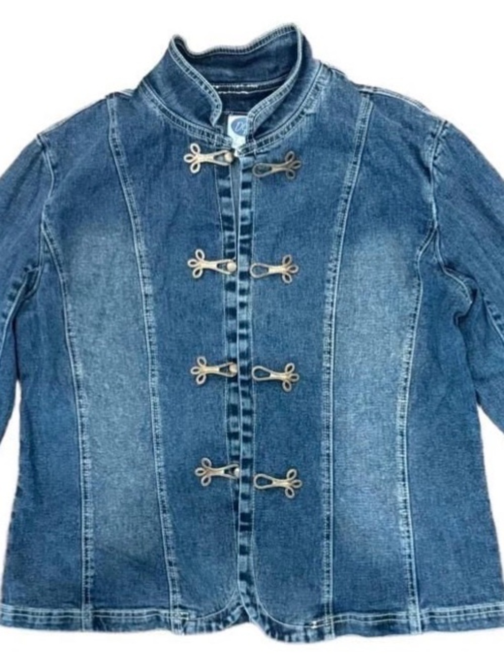 DG by New Direction Women’s M Blue Denim Jacket Frog Closure Bell Sleeve Y2K